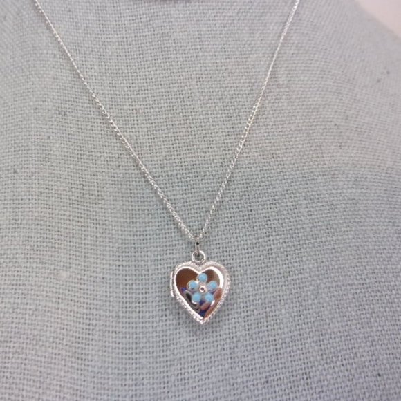 Child Size Sterling Silver Heart Locket Necklace 13" L - Picture 1 of 8